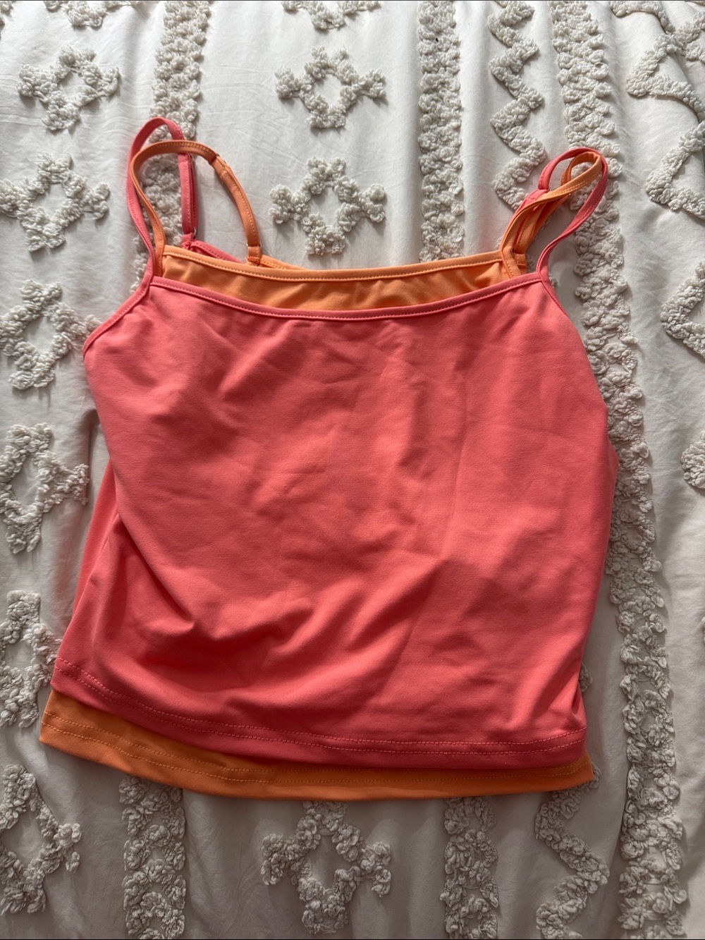 SHEIN Coral Pink Layered Cami with Orange Trim